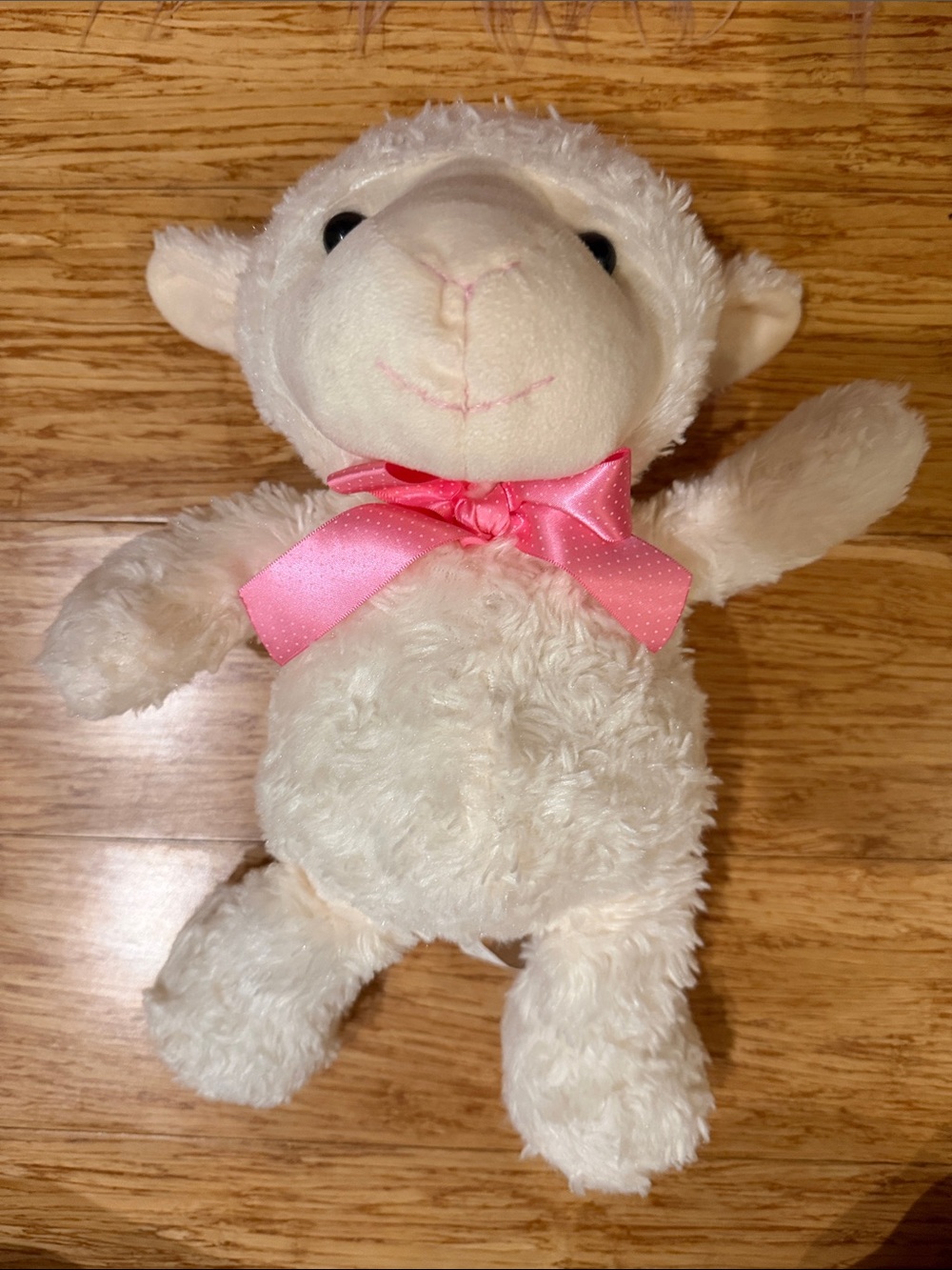 Plush Lamb Stuffed Animal with Pink Bow
